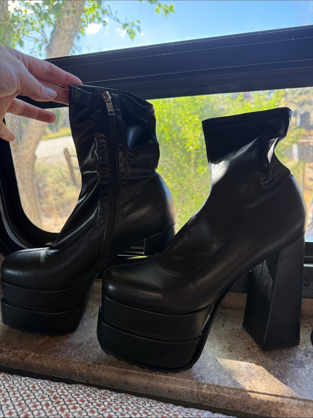 Women's Black Platform Block Heel Ankle Boots - Sleek Faux Leather